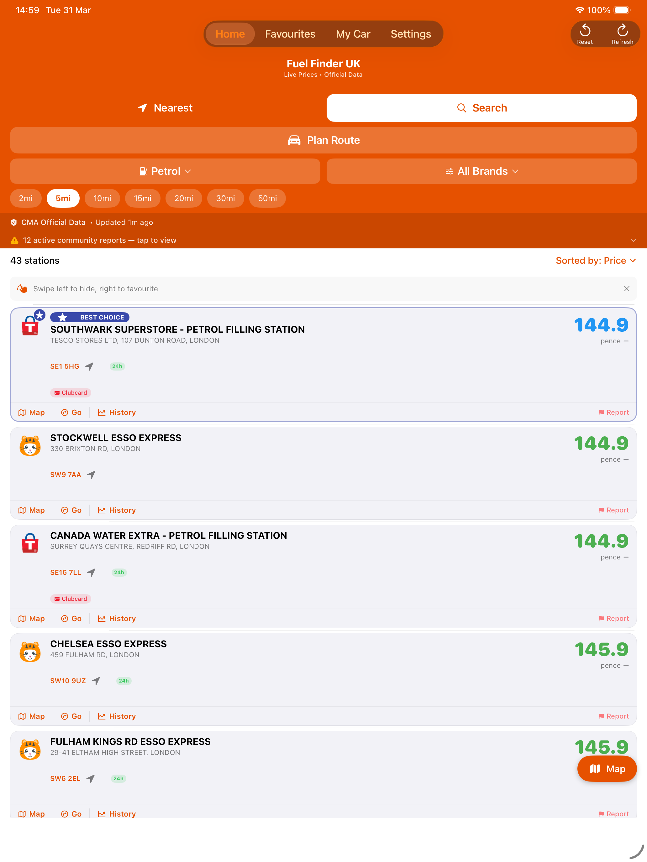 iPad - Station list view
